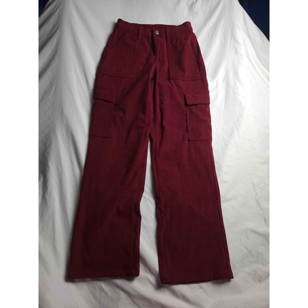 No Boundaries Corduroy Cargo Pants Womens XXS (00) Juniors‎ Burgundy Wide Leg
